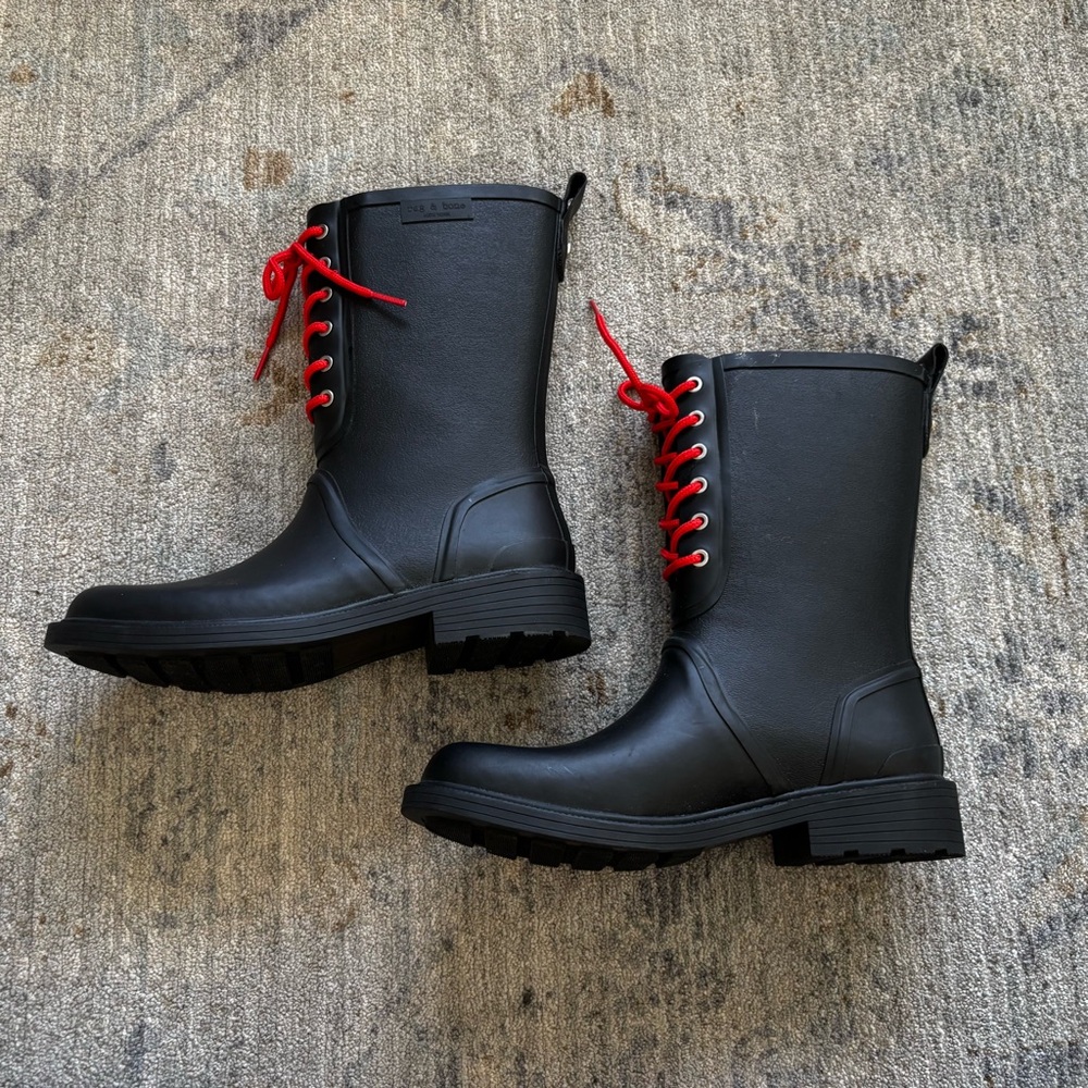 RAG & BONE ANSEL LACE UP RAIN BOOTS SIZE 37/7 TRENDY MODERN CHIC - Picture 3 of 8